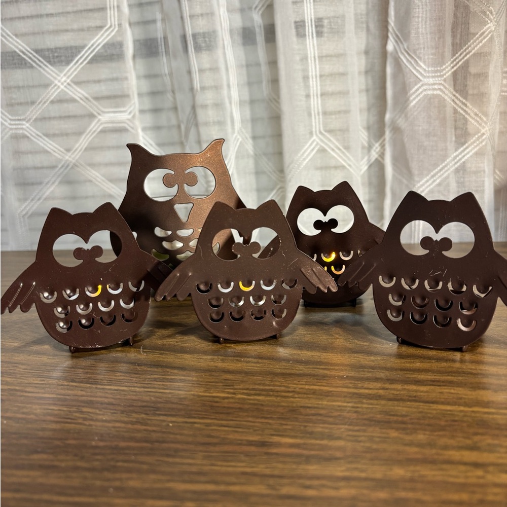 Yankee Candle Set of Metal Owl Candle Light Holders. 4 babies & Momma 3”&4”H